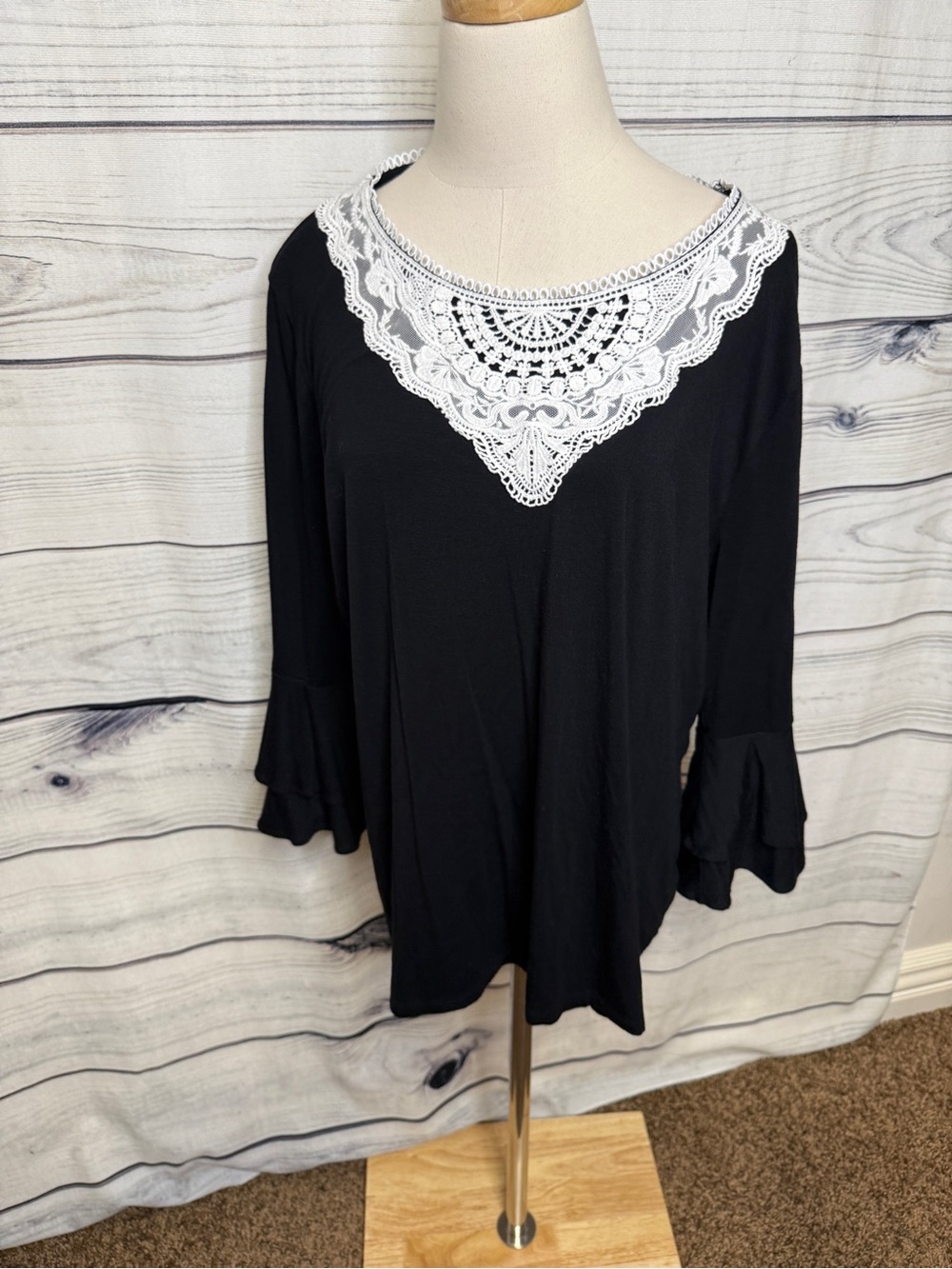Karl Lagerfeld Black Tunic with White Crochet Bib
